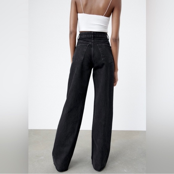 Zara Denim - ZARA black denim wide leg jeans